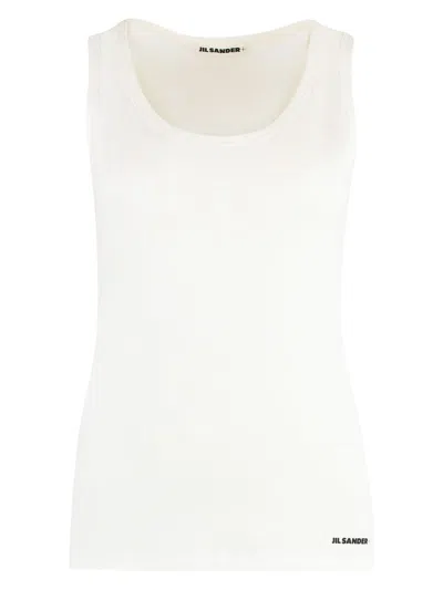 Jil Sander White Crewneck Sleeveless Top In Cotton In White