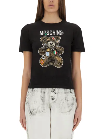 Moschino Graphic Bear Print Crew Neck T-shirt In Black