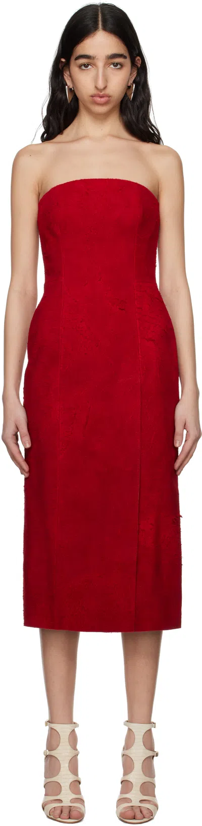Alexander Mcqueen Raw Suede Strapless Dress In Red