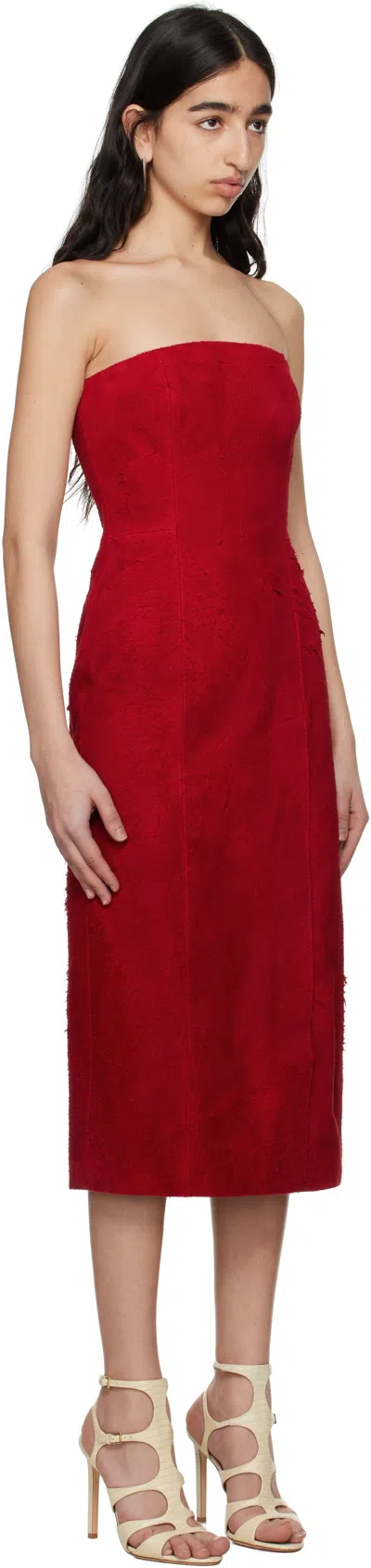 Alexander Mcqueen Raw Suede Strapless Dress In Red