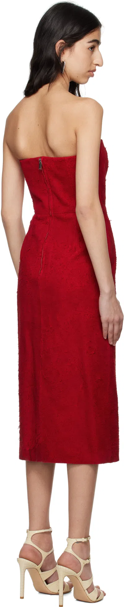 Alexander Mcqueen Raw Suede Strapless Dress In Red