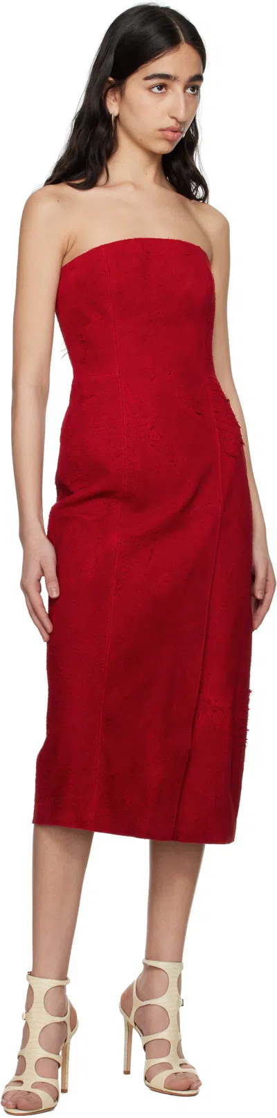 Alexander Mcqueen Raw Suede Strapless Dress In Red