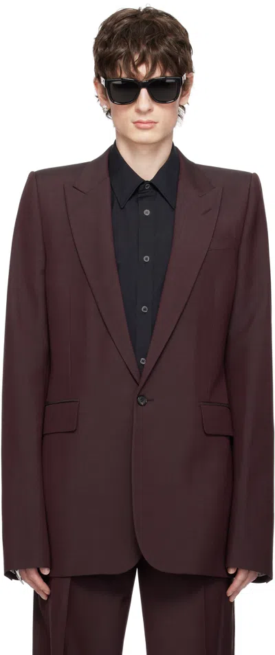 Alexander Mcqueen Burgundy Stacked Shoulder Single-breasted Blazer In Brown