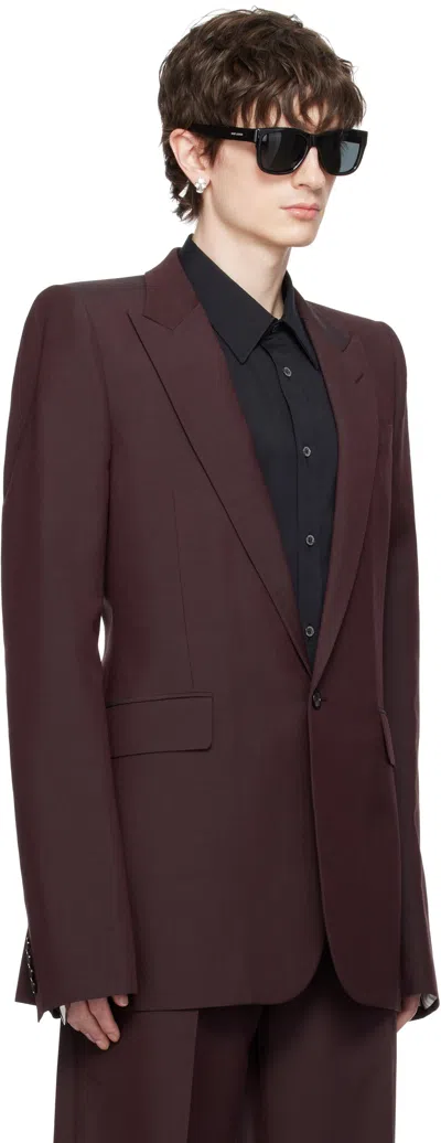 Alexander Mcqueen Burgundy Stacked Shoulder Single-breasted Blazer In Brown
