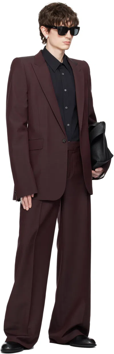 Alexander Mcqueen Burgundy Stacked Shoulder Single-breasted Blazer In Brown