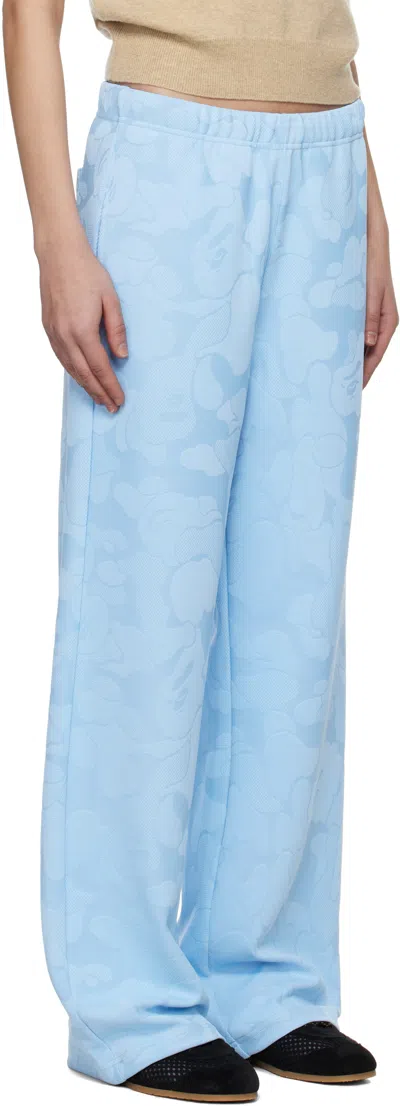 Bape Blue Solid Camo Jacquard One Point Wide Lounge Pants In Sax