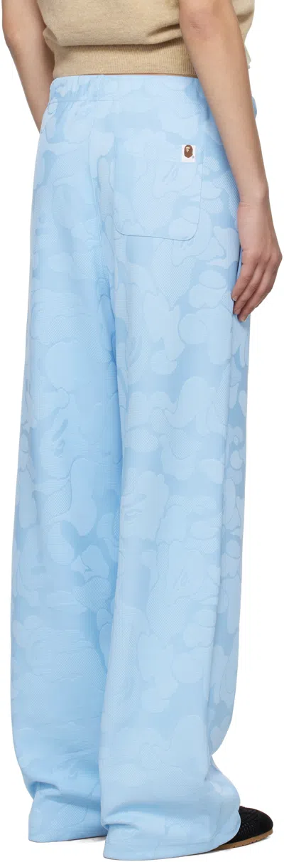 Bape Blue Solid Camo Jacquard One Point Wide Lounge Pants In Sax