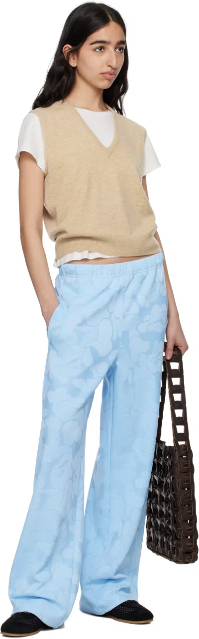 Bape Blue Solid Camo Jacquard One Point Wide Lounge Pants In Sax