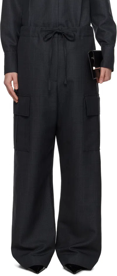Alexander Mcqueen Gray Prince Of Wales Cargo Trousers In 1135 Black - Dark Gr