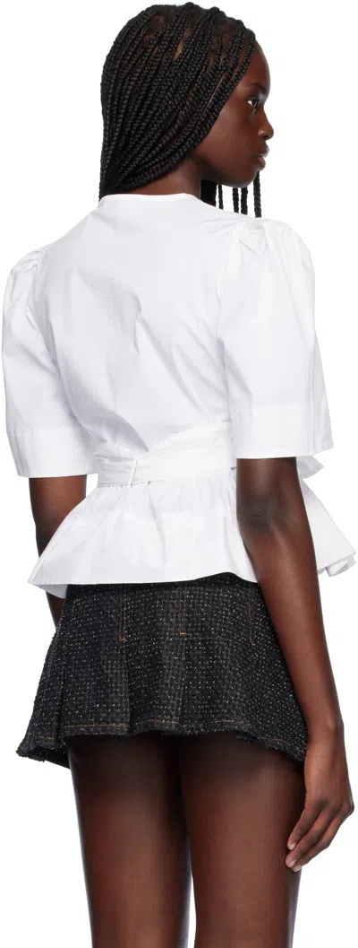 Ganni Tie-front Organic Cotton-poplin Peplum Blouse In White