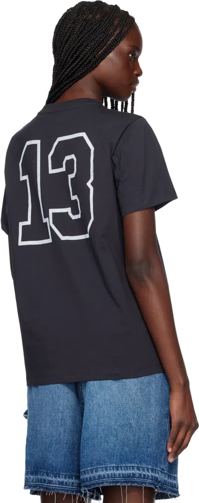 Ganni Black Crewneck T-shirt With Maxi Logo Lettering On The Front And Maxi Print On Front And Rear In 252 Phantom