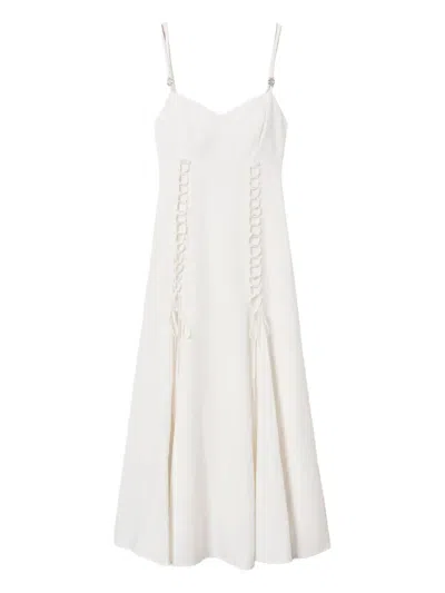 Twinset Twin-set V-neck Midi Dress With Lace-up Detailing In White