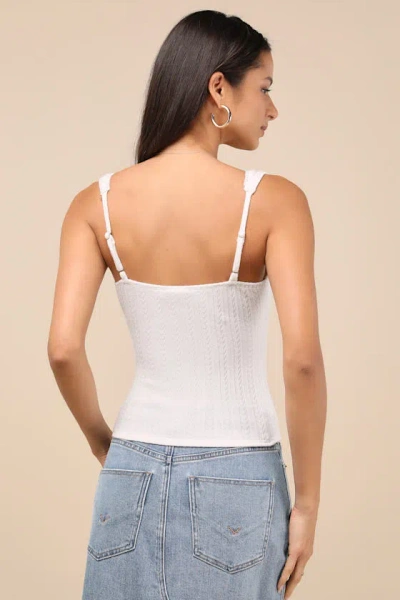 Lulus Calanthe Ivory Pointelle Knit Button-front Tank Top In Ivory