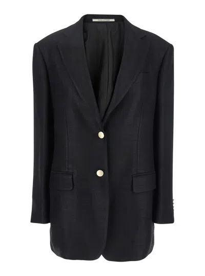 Tagliatore Black Jacket With Pointed Lapels And Front Pockets In Black
