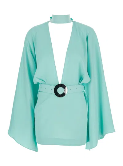 Taller Marmo 'florida' Light Blue Mini Dress With Adjustable Belt On The Front And Maxi Bow On The Rear In Blu