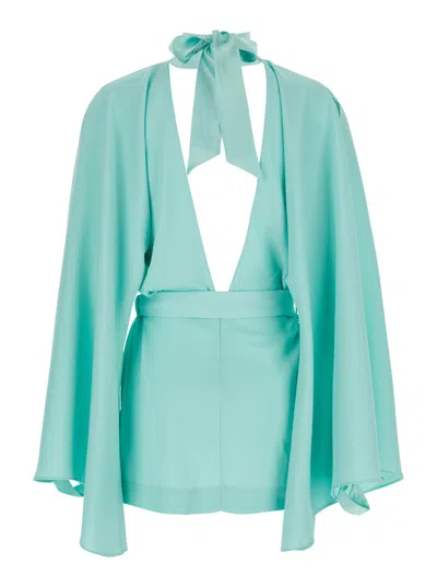 Taller Marmo 'florida' Light Blue Mini Dress With Adjustable Belt On The Front And Maxi Bow On The Rear In Blu