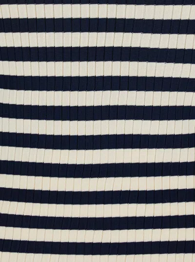 Twinset Twin-set White And Black Top With Ribbed Design And All-over Striped Motif In Viscose In Multicolor