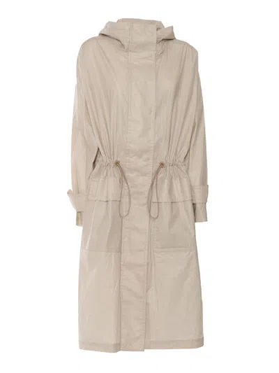 Fay Long Hooded Parka With Cinched Waist In Beige