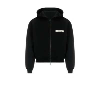 Jacquemus Le Hoodie Zip Gros Hooded Cotton Sweatshirt In Black