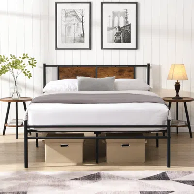 Streamdale Furniture Streamdale Queen Size Metal Bedframe, Headboard With Wood Panel Decoration