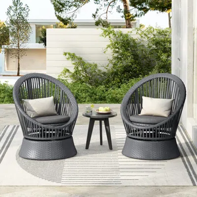 Streamdale Furniture Streamdale Gray Swivel Wicker Lounge Chairs (set Of 2), Modern, Rattan/iron Frame
