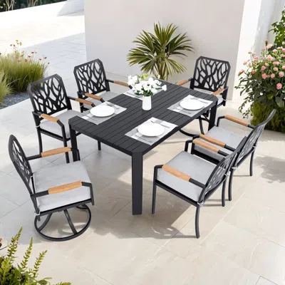 Streamdale Furniture Streamdale 7-pc Aluminum Patio Set, 4 Chairs, 2 Rockers, Table (umbrella Hole), Burbon