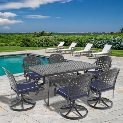 Streamdale Furniture Streamdale 7-piece Set Of All-weather Cast Aluminum Dining Furniture Set With Black Frame