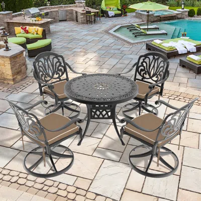 Streamdale Furniture Streamdale 5-piece Set Of All-weather Cast Aluminum Dining Furniture Set With Black Frame