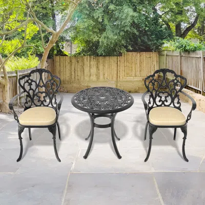Streamdale Furniture Streamdale 3-piece Set Of All-weather Cast Aluminum Dining Furniture Set With Black Frame