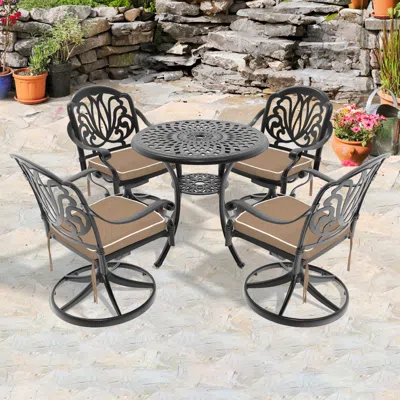 Streamdale Furniture Streamdale 5-pc Cast Aluminum Dining Set, 4 Swivel Chairs & 31" Round Table