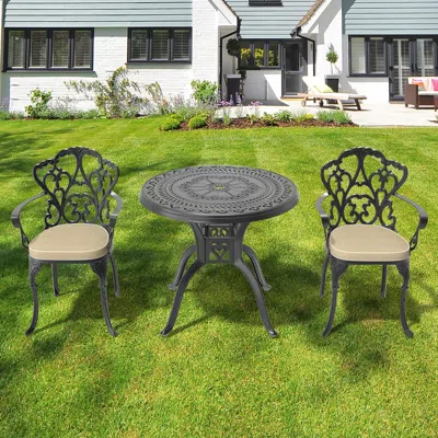 Streamdale Furniture Streamdale (cushions In Random Colors)3-piece Set Of Cast Aluminum Patio Furniture With Cushions