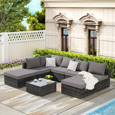 Streamdale Furniture Streamdale 8-piece Outdoor Wicker Patio Sofa Set W/ Washable Cushions & Glass Table