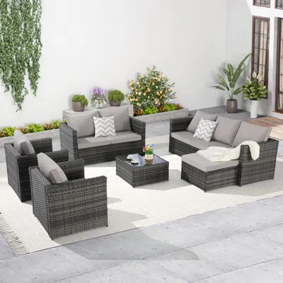 Streamdale Furniture Streamdale 6-piece Outdoor Wicker Patio Conversation Set W/ Cushions & Glass Table