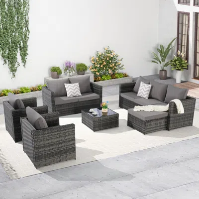 Streamdale Furniture Streamdale 6-piece Outdoor Wicker Patio Conversation Set W/ Cushions & Glass Table