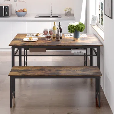 Streamdale Furniture Streamdale 3 Pieces Farmhouse Kitchen Table Set With Two Benches