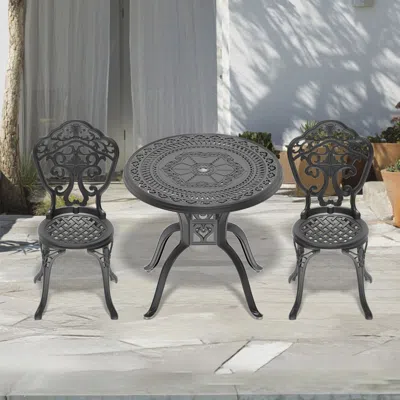 Streamdale Furniture Streamdale 3-piece Set Of All-weather Cast Aluminum Dining Furniture Set With Black Frame