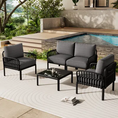 Streamdale Furniture Streamdale 5-piece Patio Set, Modern Sectional With Coffee Table, Waterproof Cushions, Black & Gray