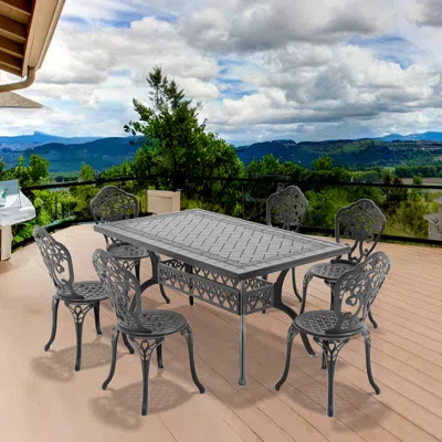 Streamdale Furniture Streamdale 7-piece Set Of All-weather Cast Aluminum Dining Furniture Set With Black Frame