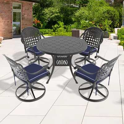 Streamdale Furniture Streamdale 5-piece Set Of All-weather Cast Aluminum Dining Furniture Set With Black Frame