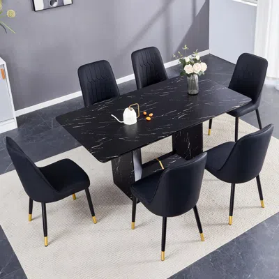 Streamdale Furniture Streamdale Modern Dining Set: Marble-style Table With Pu Leather Chairs