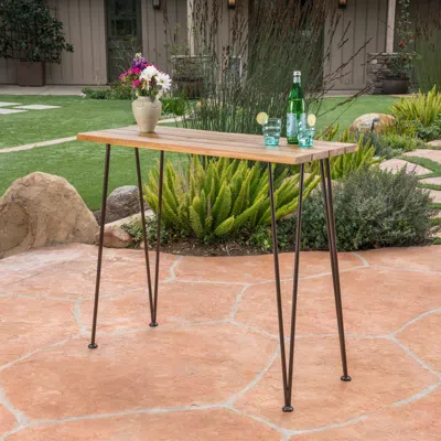 Streamdale Furniture Streamdale Chic Industrial Teak Acacia Wood Outdoor Bar Table