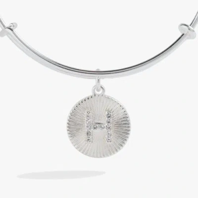 Alex And Ani Pave Starburst Texture Initial Bangle Bracelet In Silver - H
