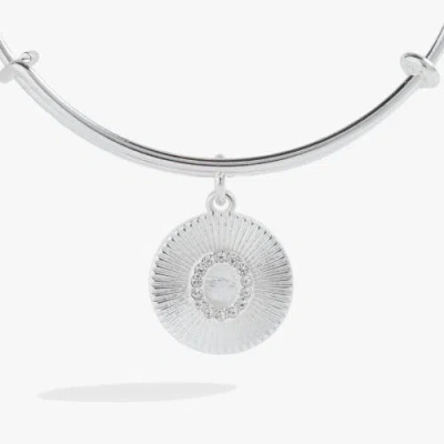 Alex And Ani Pave Starburst Texture Initial Bangle Bracelet In Silver - O