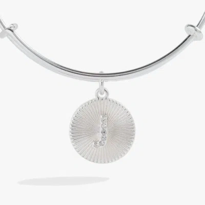 Alex And Ani Pave Starburst Texture Initial Bangle Bracelet In Silver - J
