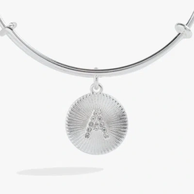 Alex And Ani Pave Starburst Texture Initial Bangle Bracelet In Silver - A