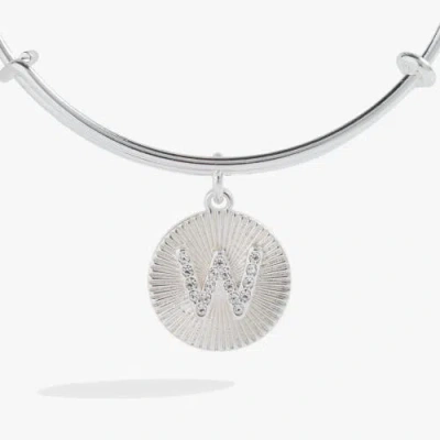 Alex And Ani Pave Starburst Texture Initial Bangle Bracelet In Silver - W