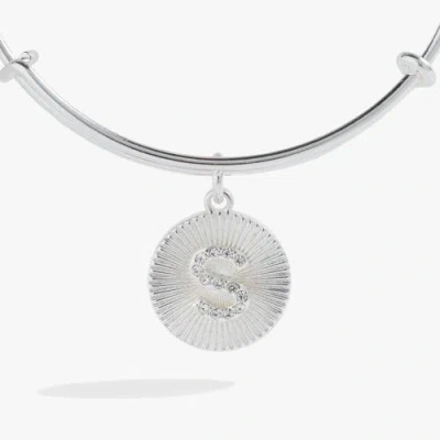 Alex And Ani Pave Starburst Texture Initial Bangle Bracelet In Silver - S