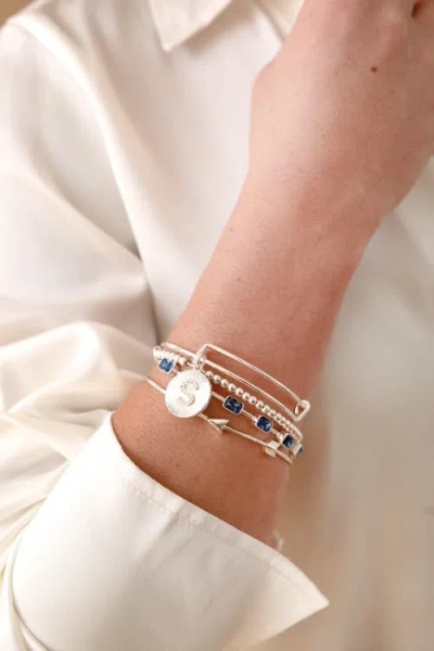 Alex And Ani Pave Starburst Texture Initial Bangle Bracelet In Silver - S