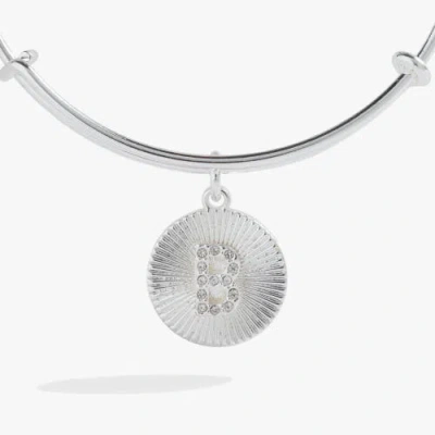 Alex And Ani Pave Starburst Texture Initial Bangle Bracelet In Silver - B