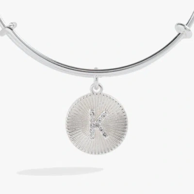Alex And Ani Pave Starburst Texture Initial Bangle Bracelet In Silver - K